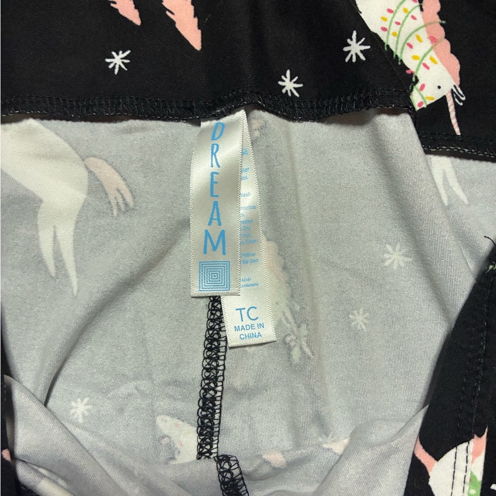 Black Unicorn Print Christmas Leggings - Pink & White Accents - Picture 2 of 2